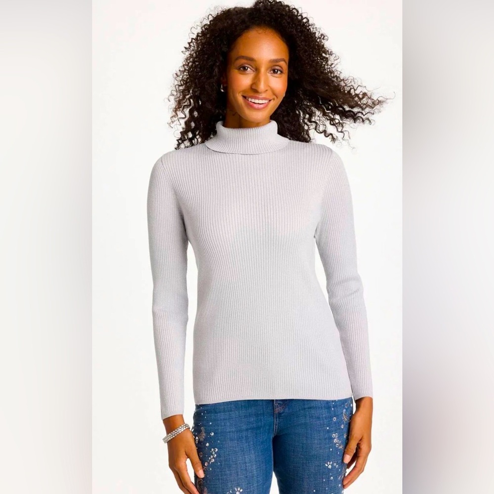 NEW! Chicos Ella Ribbed Turtleneck Sweater - Light Gray